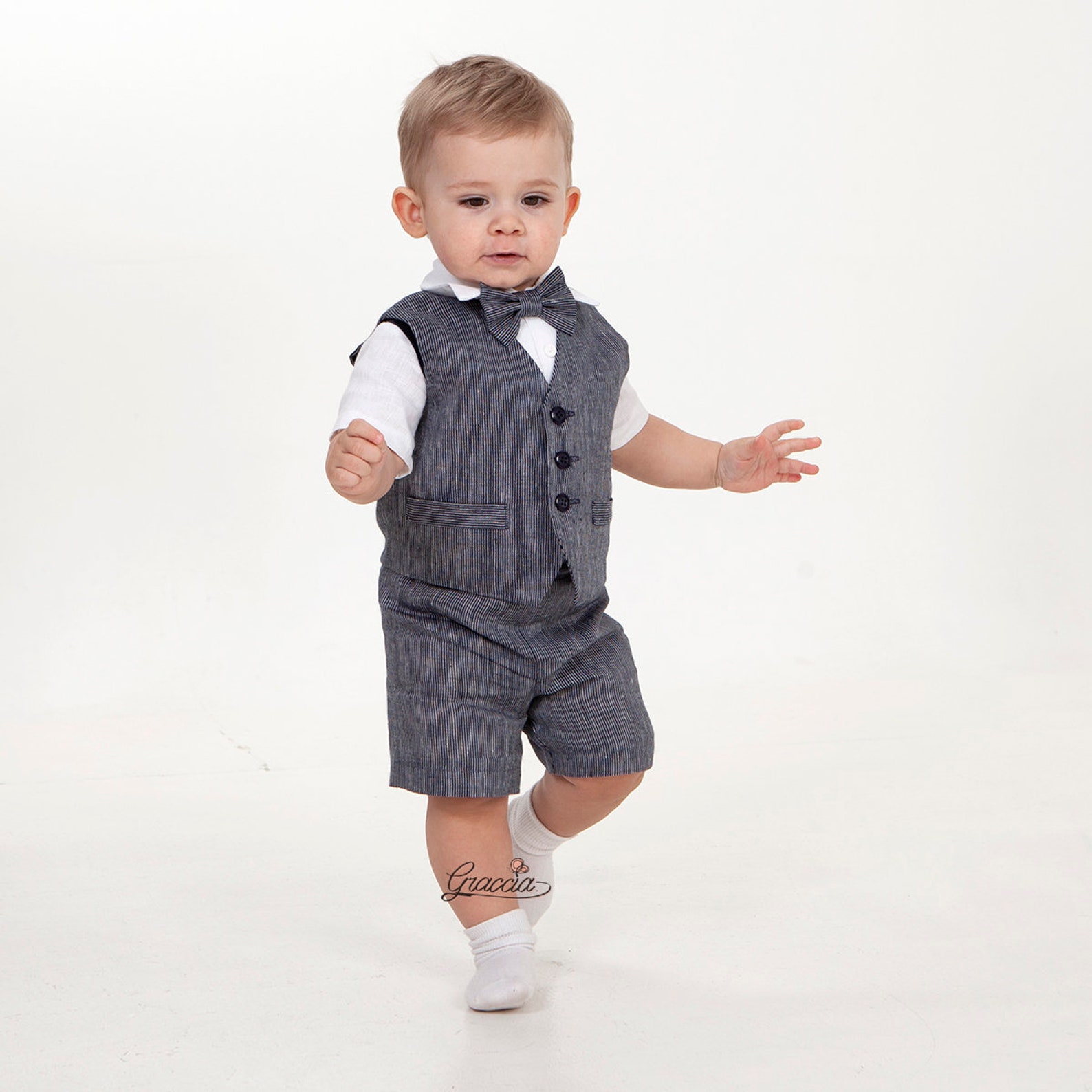 Baby Boy Navy Blue Suit Toddler Newsboy Outfit Page Boy Linen Etsy