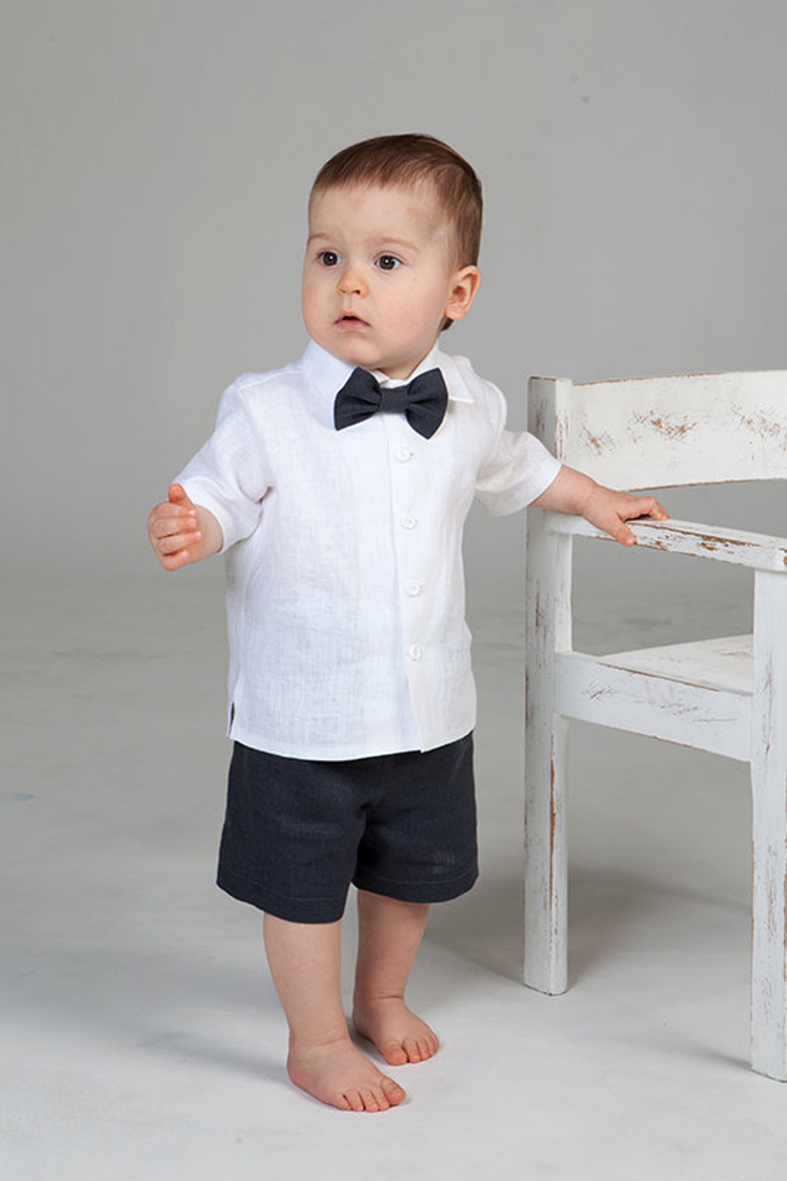 Baby boy linen suit Gray shorts White shirt Ring bearer outfit Etsy
