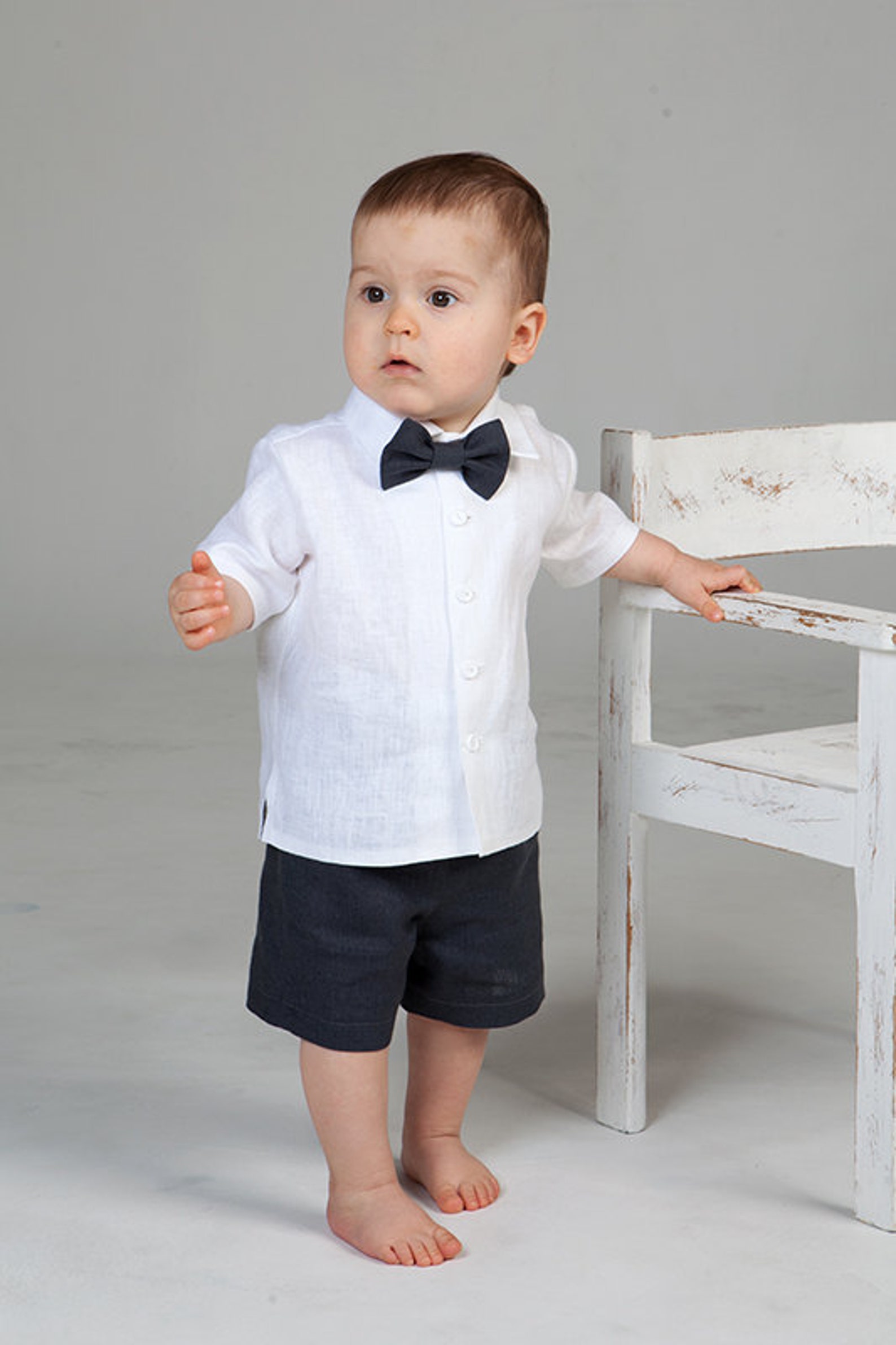 Baby boy linen suit Gray shorts White shirt Ring bearer outfit | Etsy