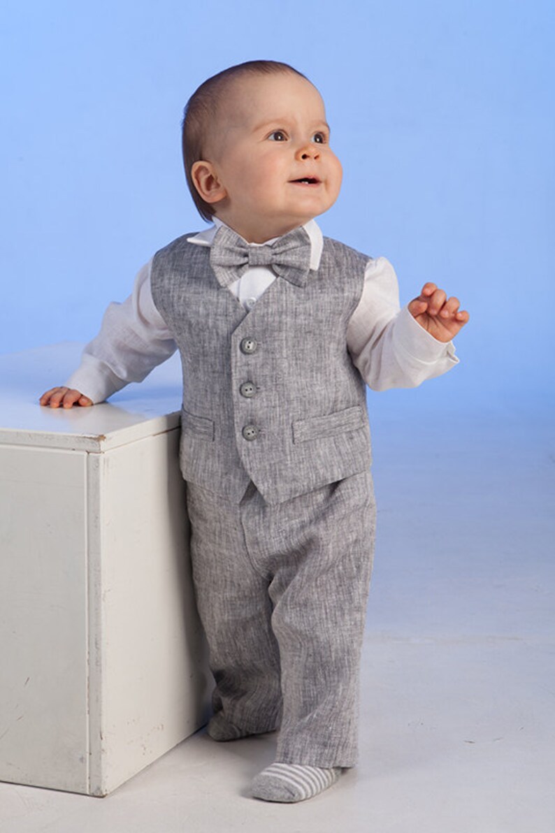 Baby Boy Gray Suit Toddler Linen Vest Pants Shirt Gray Page Etsy
