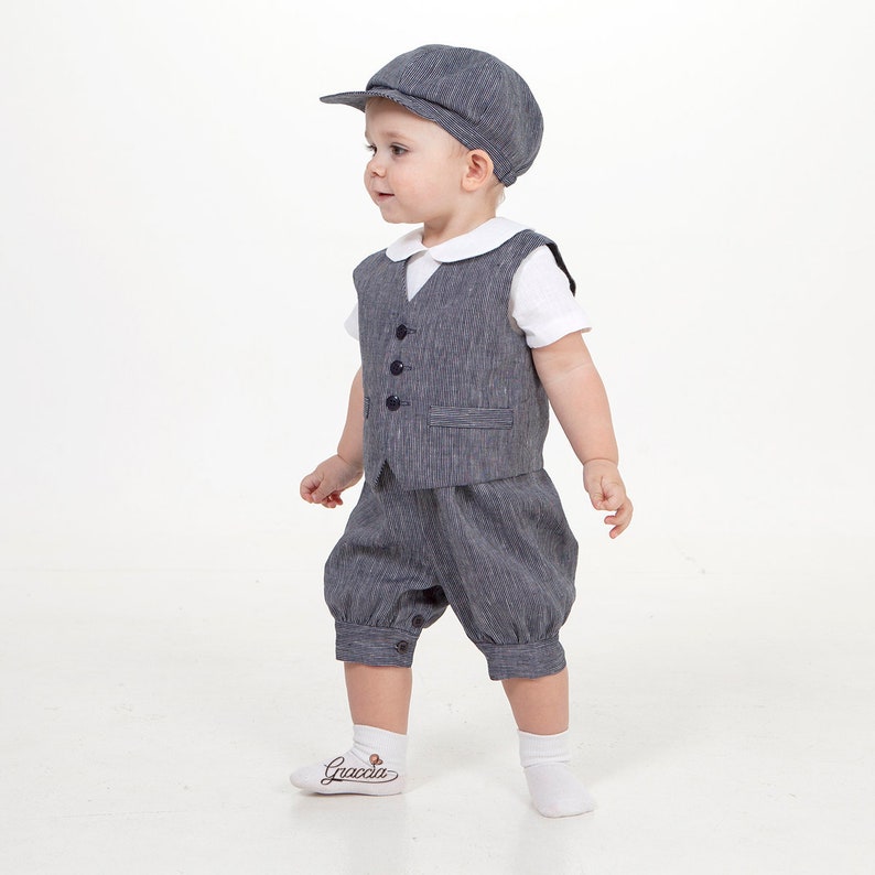 Baby Boy Navy Blue Suit Toddler Boy Linen Romper Vest Newsboy Etsy