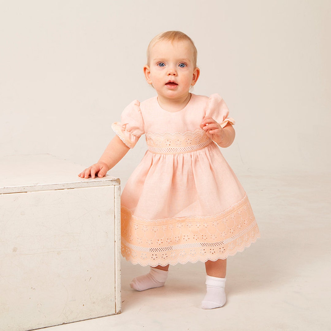 Baby Girl Linen Dress Embroidered Lace Dress Flower Girl Etsy Ireland
