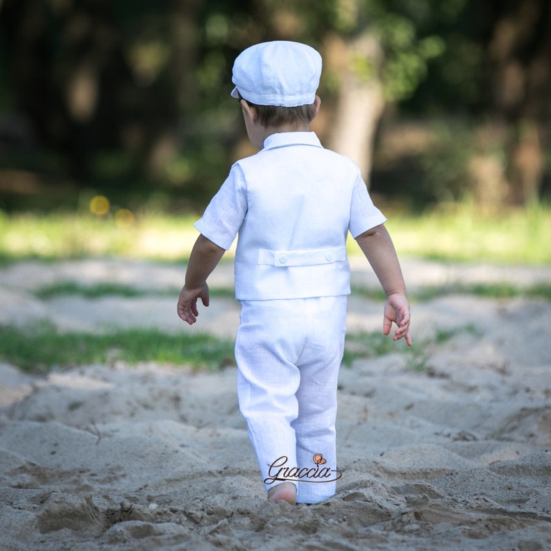 Baptism Linen Outfit Baby Boy White Suit Toddler Boy Vest Etsy