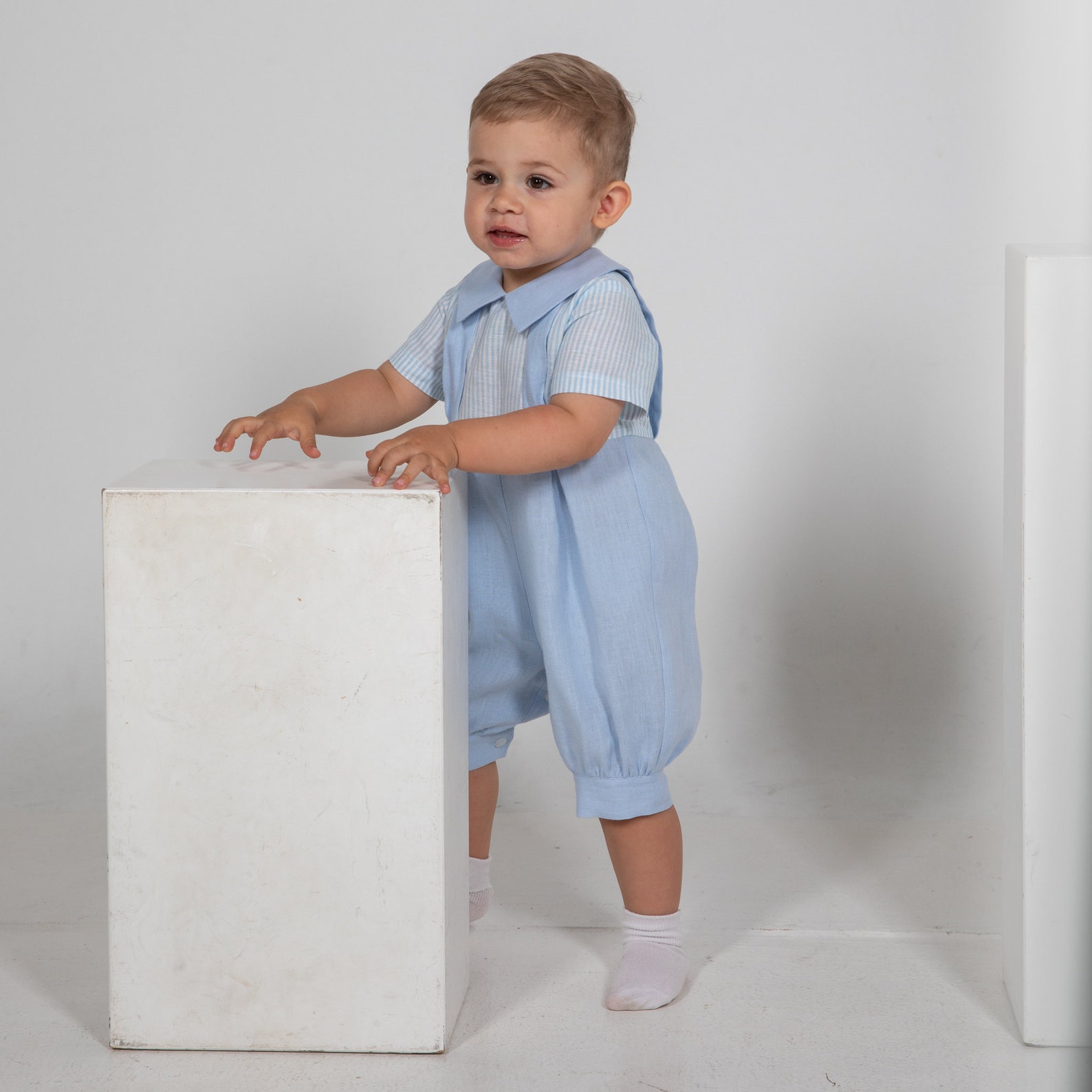 Baby boy light blue romper Toddler boy linen overalls Boy Etsy