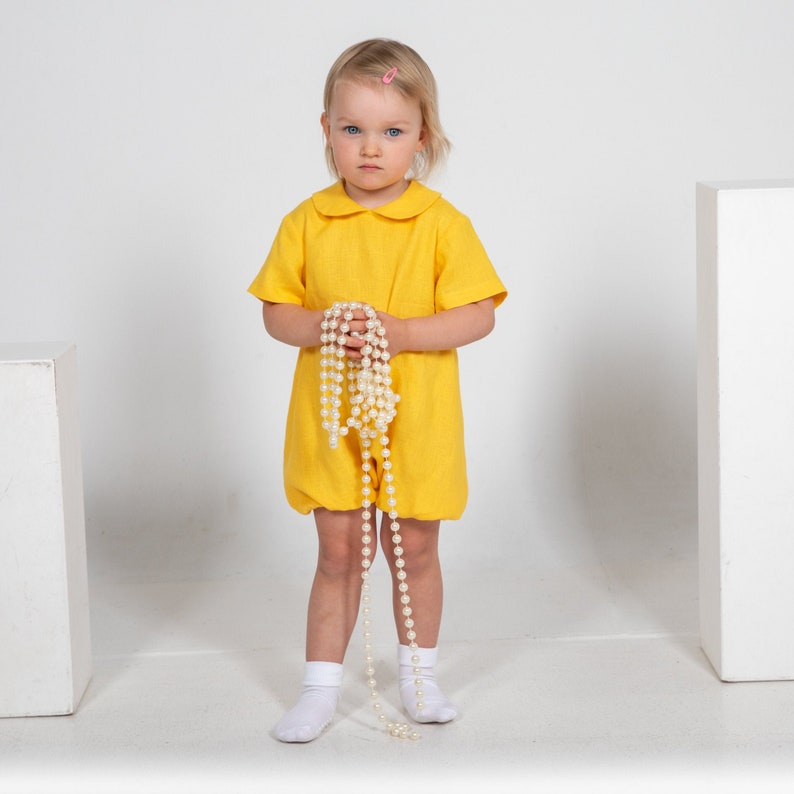 Baby yellow romper Infant linen jumpsuit Overalls for baby girl cake smash outfit toddler easter clothes baby boy summer suit twin romper