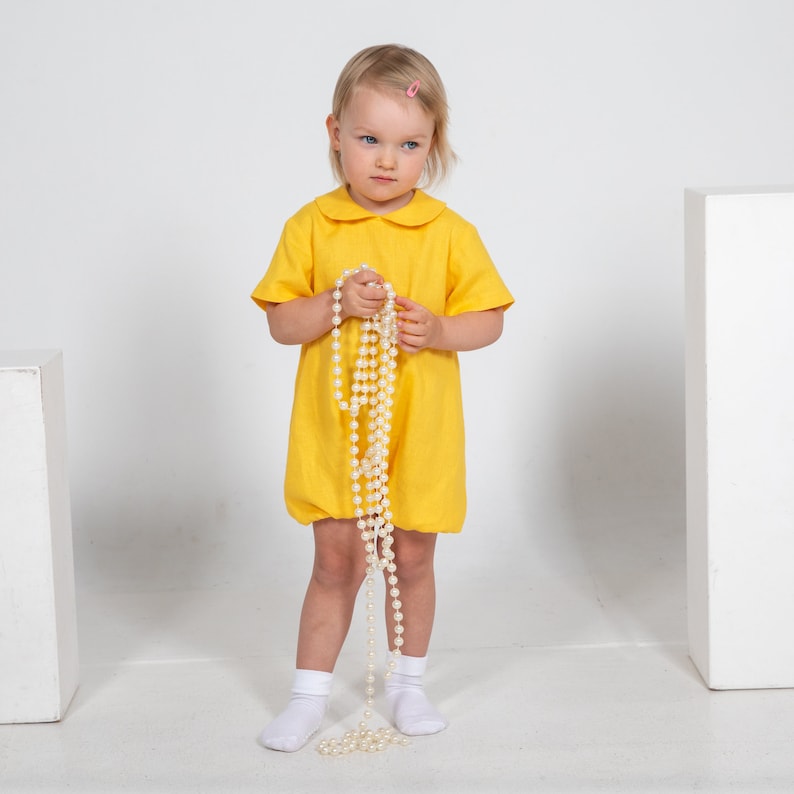 Baby yellow romper Infant linen jumpsuit Overalls for baby girl cake smash outfit toddler easter clothes baby boy summer suit twin romper