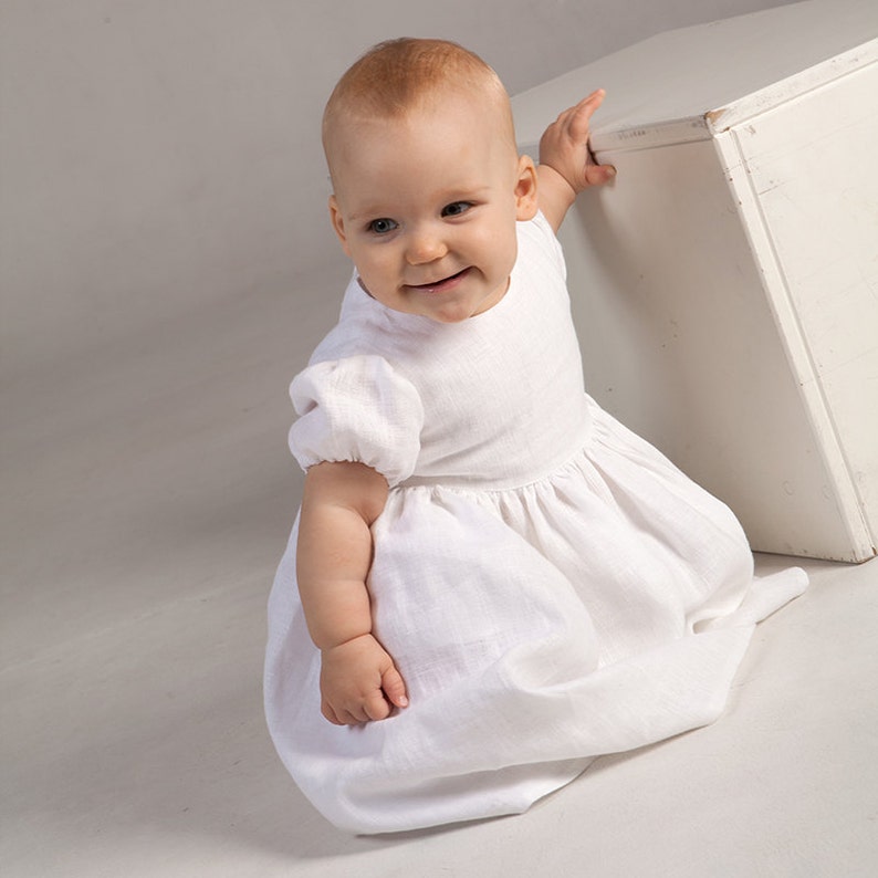 Baby Girl Baptism Dress Girl White Linen Dress Bloomers Baby Etsy