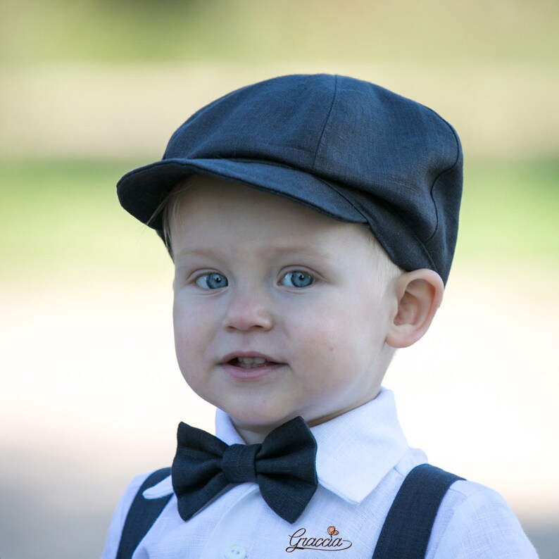Baby Boy Coal Gray Linen Outfit Toddler Boy Newsboy Etsy UK
