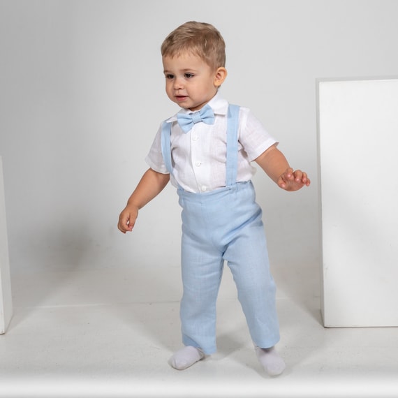 Lichtblauwe baby jongen Jongen bretels pak Broek met | Etsy Nederland