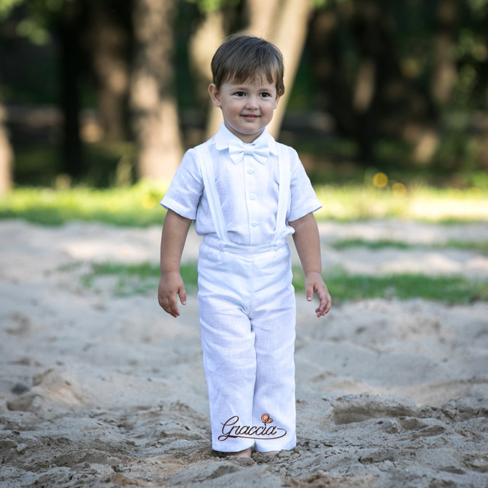Baby Boy White Linen Outfit Toddler Boy White Pants With Etsy