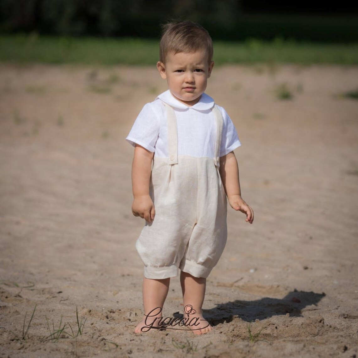 Baby Boy Ivory Romper Baptism Jumpsuit Boy Linen Dungarees Etsy