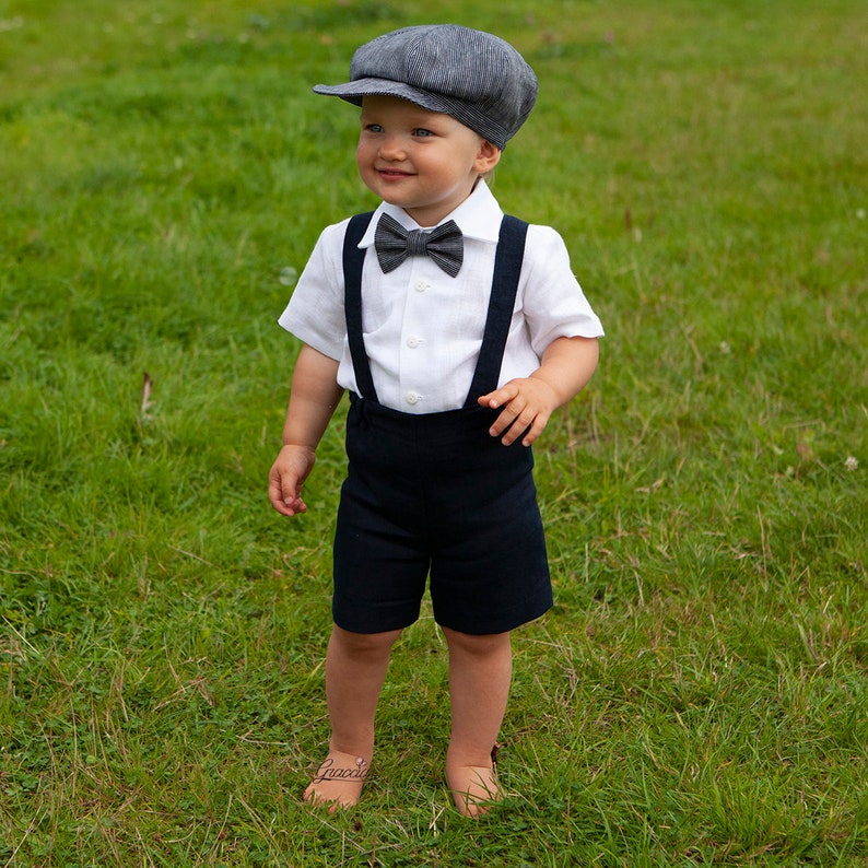 Navy blue newsboy outfit Baby boy linen suit Ring bearer | Etsy