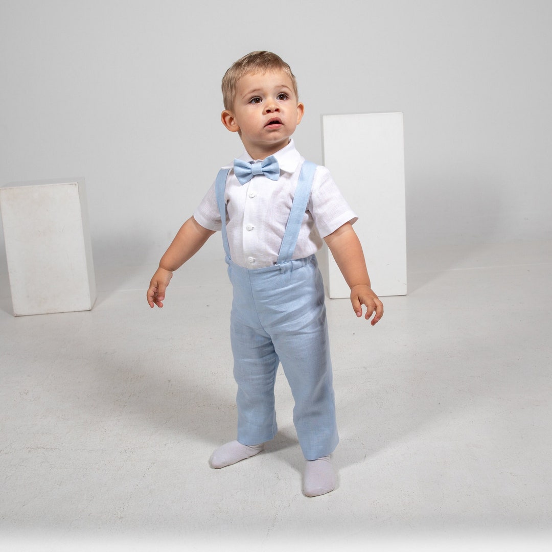 Baby Boy Very Light Blue Suit Boy Pants+suspenders+shirt+ Bow Tie ...