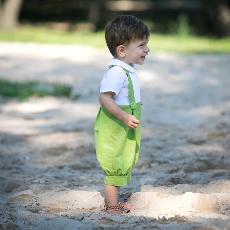 Baby boy green overalls Toddler linen romper Cake smash outfit Etsy