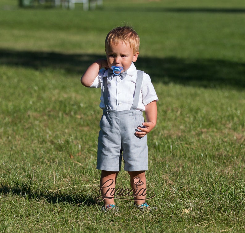 Boy shorts with suspenders Ring bearer outfit Baby boy linen Etsy