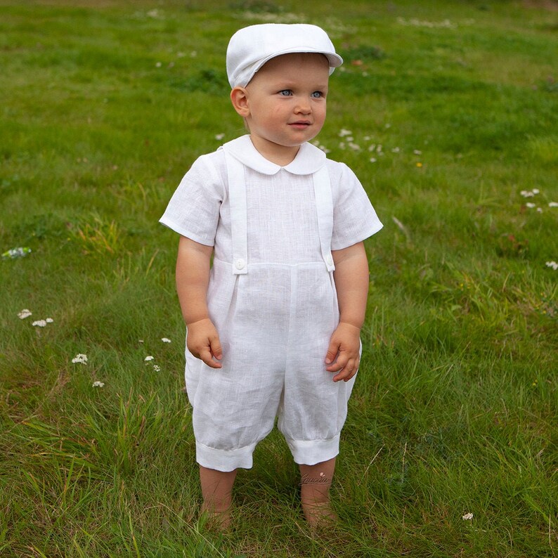 Baby Boy White Rompernewsboy Hat Baby Newsboy Suit Baptism Etsy