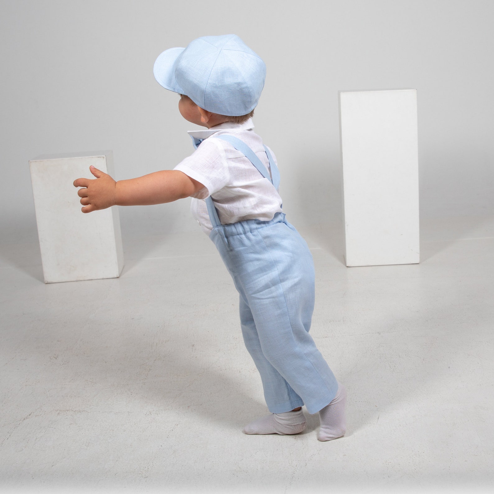 Baby Boy Light Blue Outfit Toddler Newsboy Suit Boy Linen Etsy