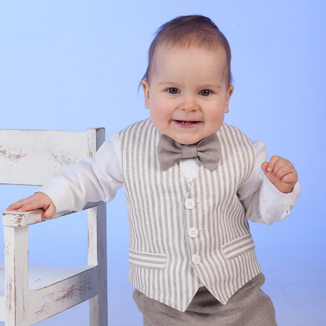 Baby boy natural linen pants vest shirt Country wedding boy Etsy