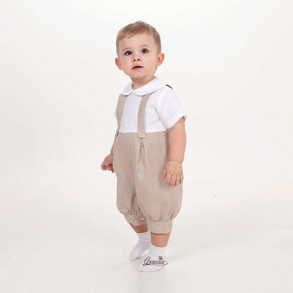 Baby boy beige romper newsboy hat Baptism outfit Wedding ring Etsy