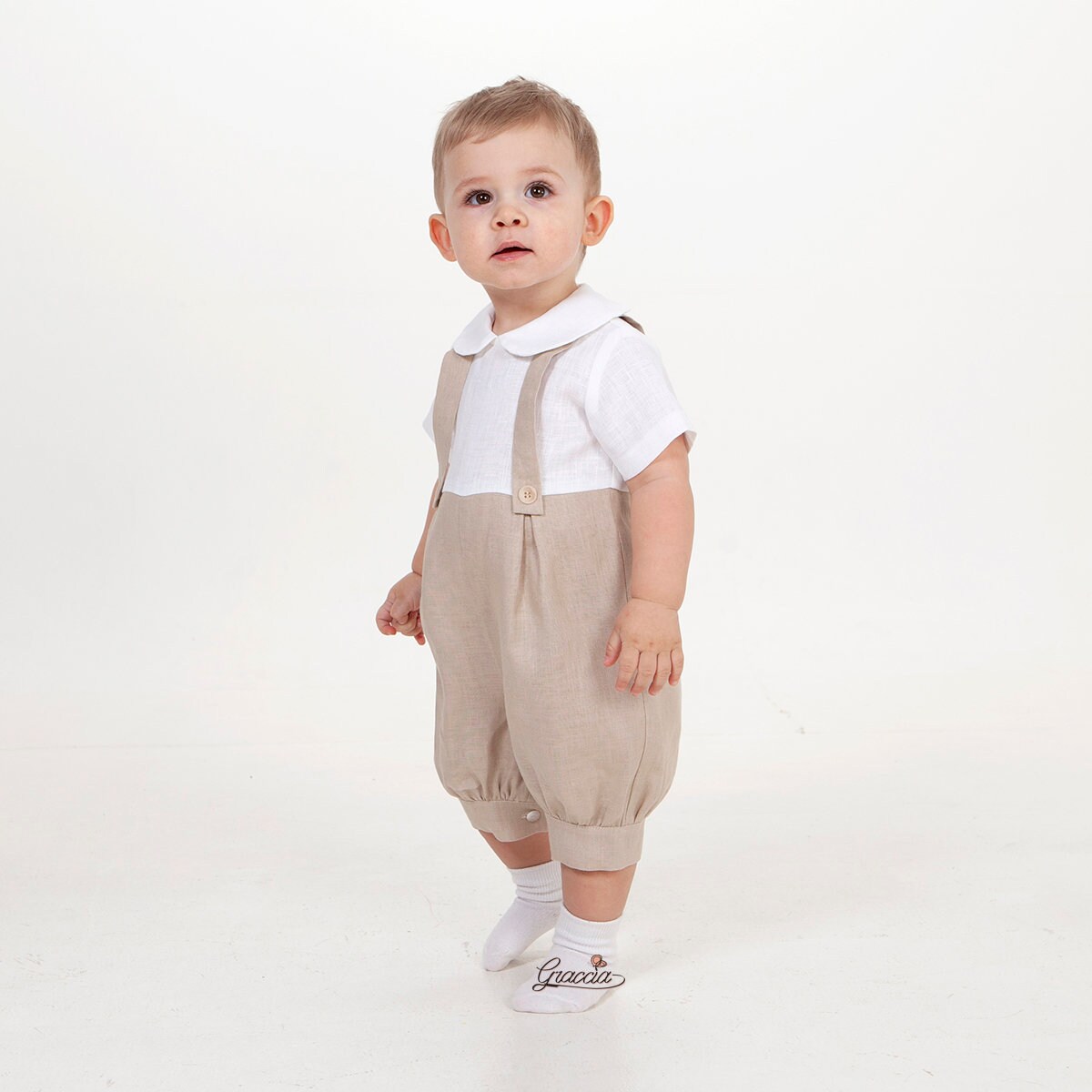 Baby boy beige romper newsboy hat Baptism outfit Wedding ring | Etsy