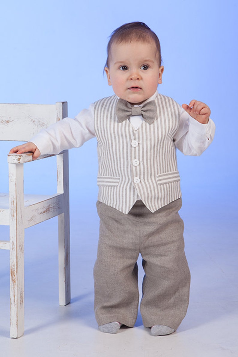 Baby boy natural linen pants vest shirt Country wedding boy | Etsy