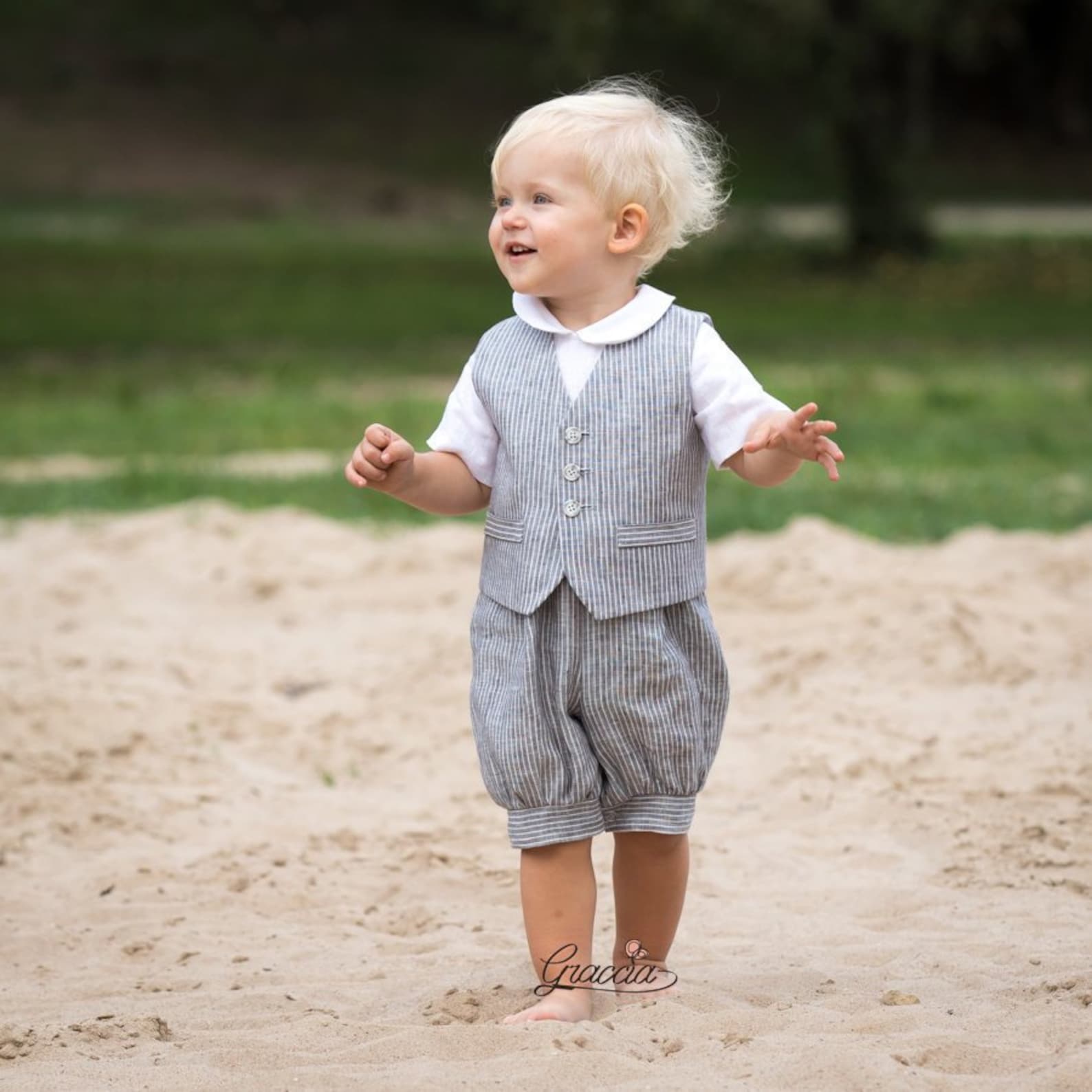 Baby boy gray suit Ring bearer outfit Baptism outfit 1st Etsy