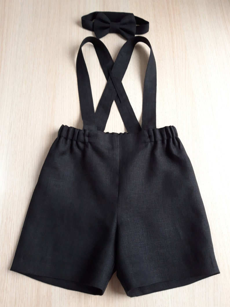 Baby Boy Black Linen Suit Toddler Black Suspenders Shorts Etsy