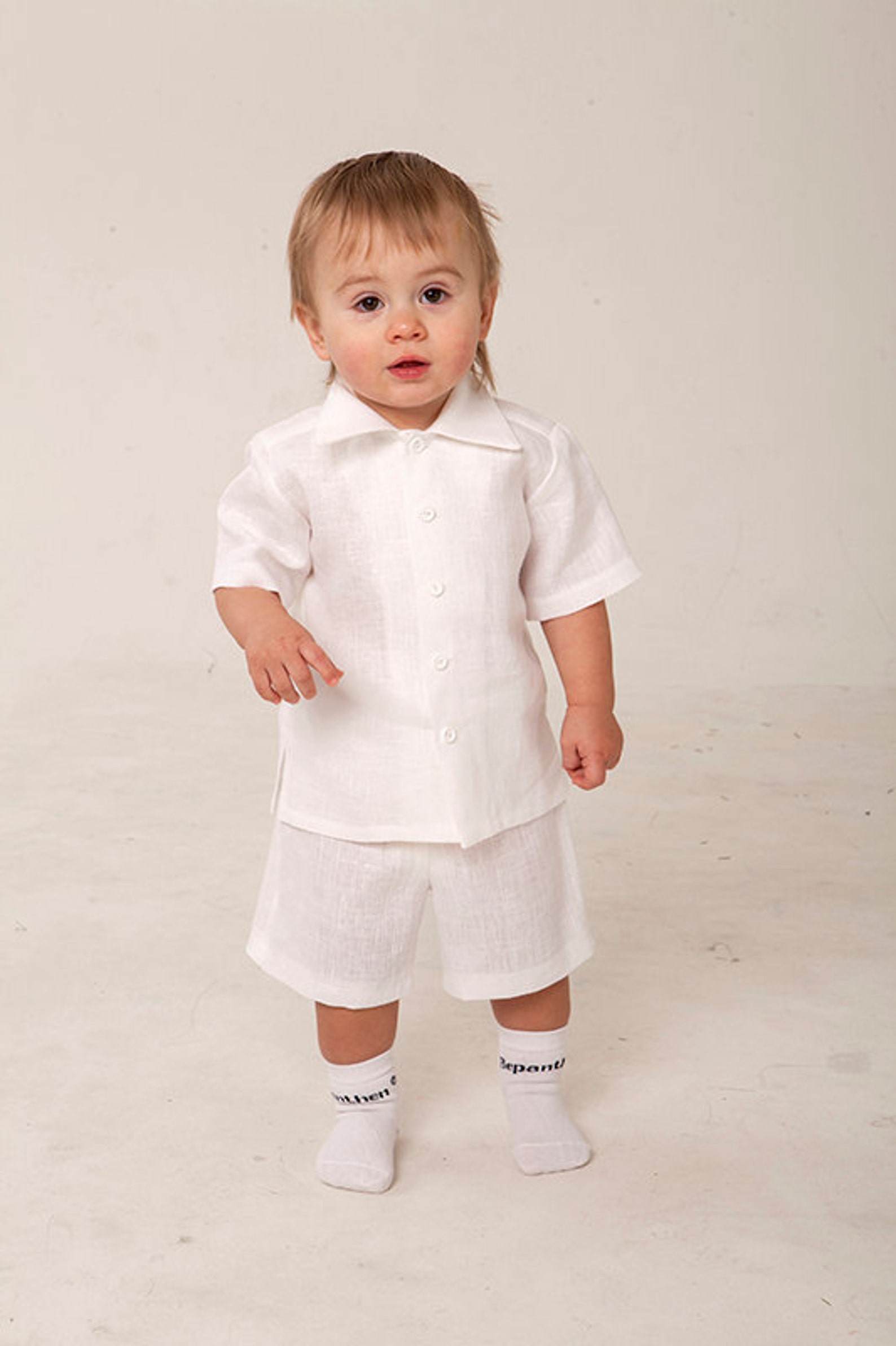 Baby Boys Baptism Outfit w/ Shorts, White (850)