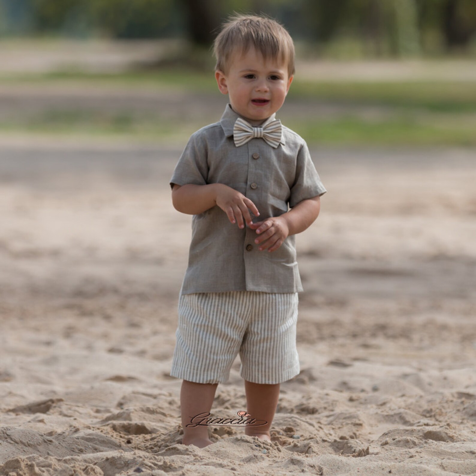 Toddler Boy Natural Linen Outfit Baby Boy Natural Shirt Shorts Etsy