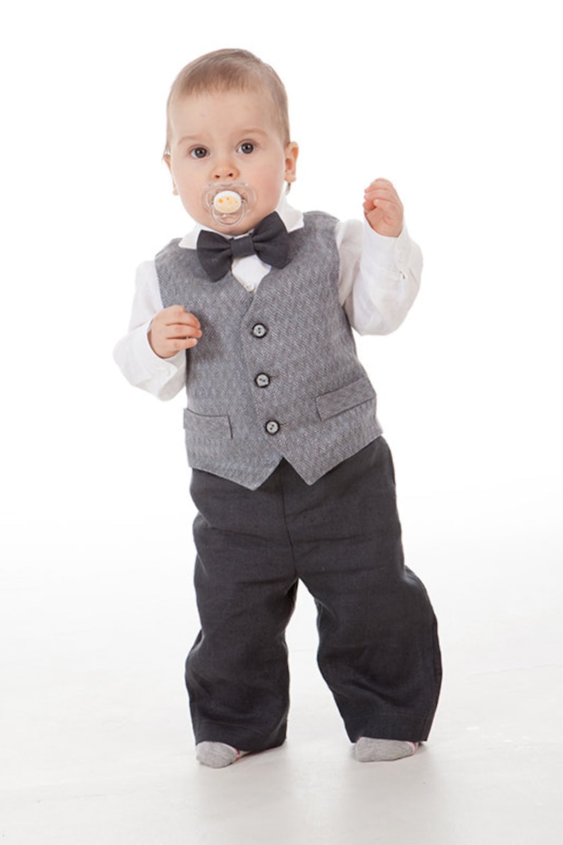 Ring bearer outfits Baby boy linen outfits Baby boy gray suit Etsy