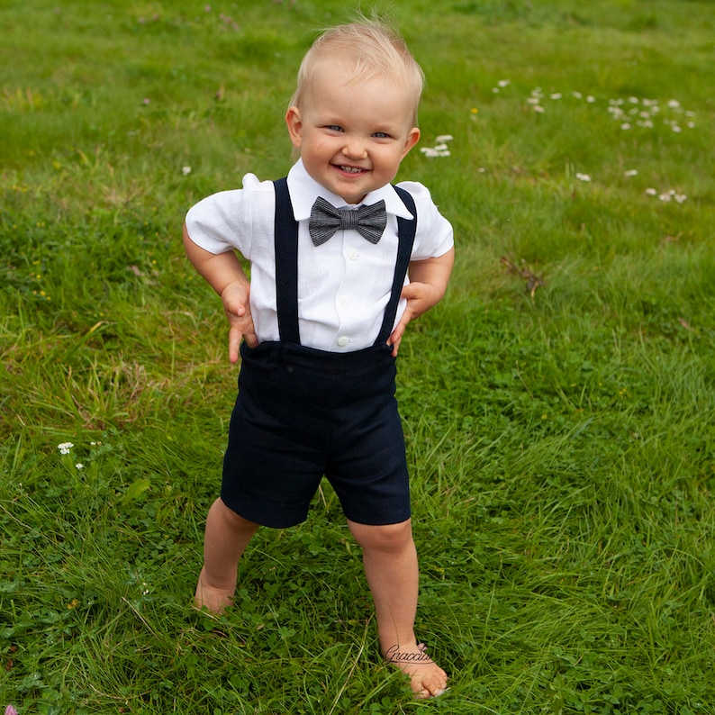 Navy blue newsboy outfit Baby boy linen suit Ring bearer | Etsy