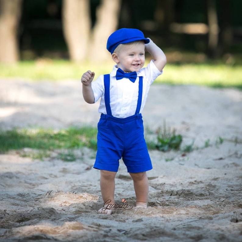 Newsboy ring bearer outfit Baby boy royal blue outfit Baby boy | Etsy