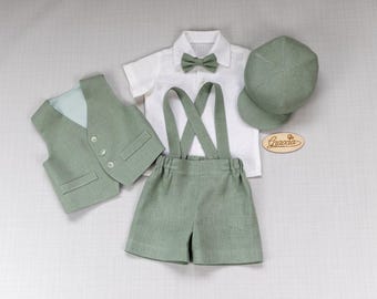 Nœud Papillon Bébé Costume Bébé Garçon Gentleman Mintgreen - Ensemble 2 Pièces Manteau Et Barboteuse, 6-24 Mois Vêtement Bébé Coton élégant