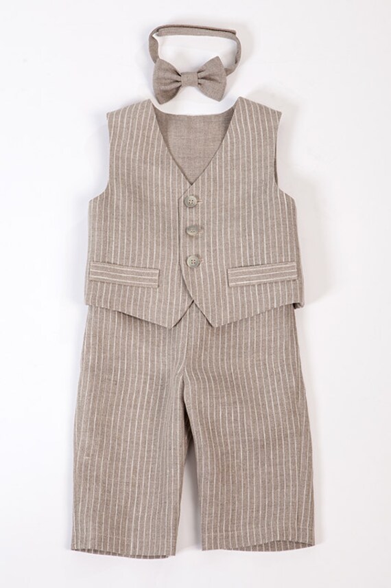 Baby Boy Ring Bearer Outfit Boy Baptism Natural Linen Suit Etsy