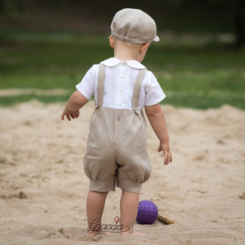 Toddler newsboy outfit Baby boy linen suit Beige Romper Vest Etsy