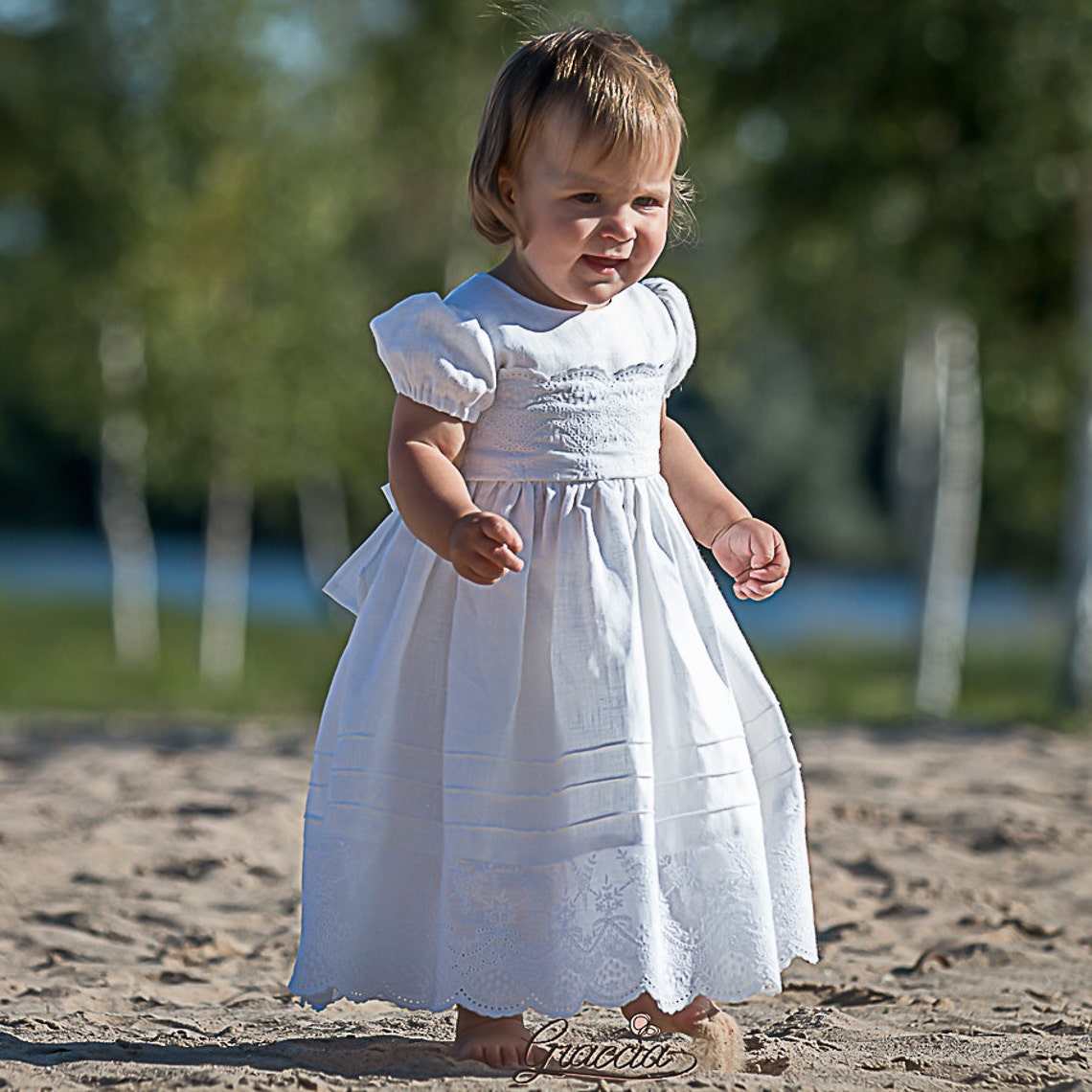 Baby Girl White Dress Baptism Dress Christening Linen Dress Etsy
