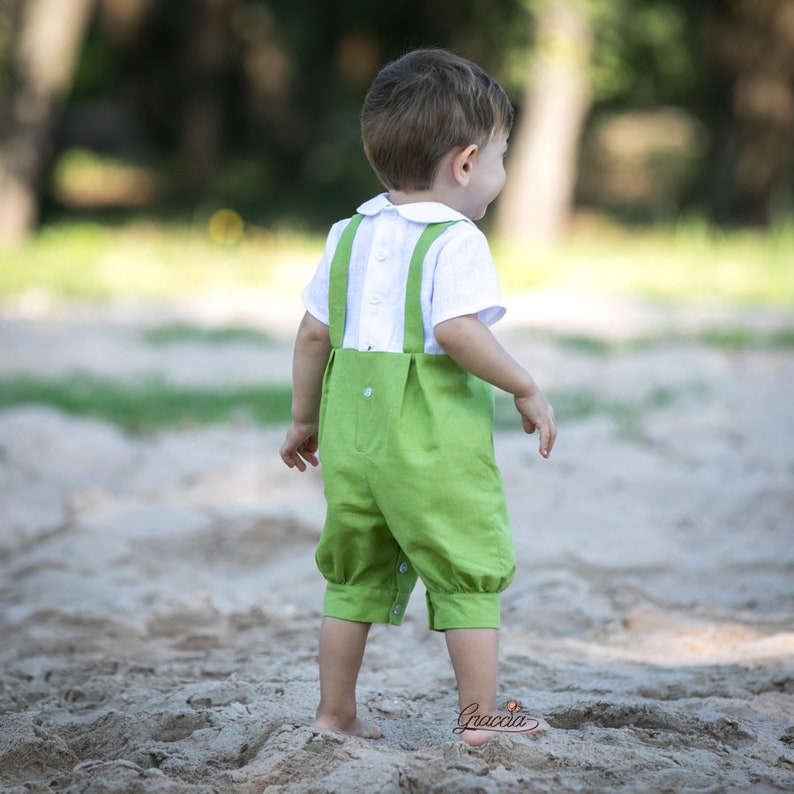 Baby boy green overalls Toddler linen romper Cake smash outfit Etsy