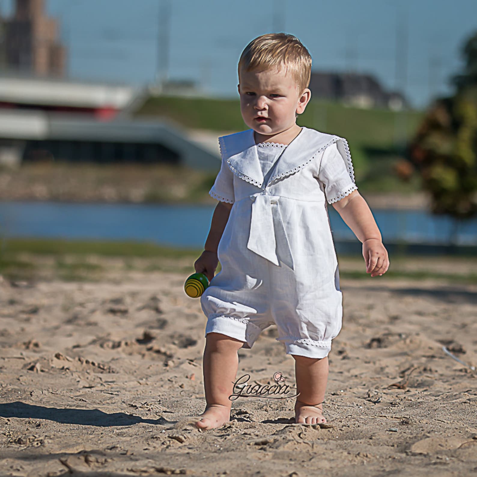 Baby boy white romper Toddler linen overalls Baptism outfit Etsy