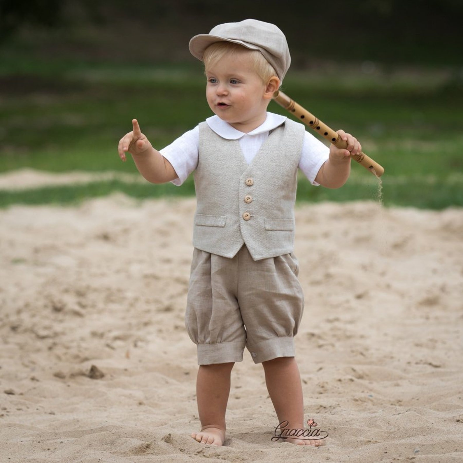 Baby Boy Beige Romper Vest Newsboy Hat Toddler Newsboy Outfit Etsy