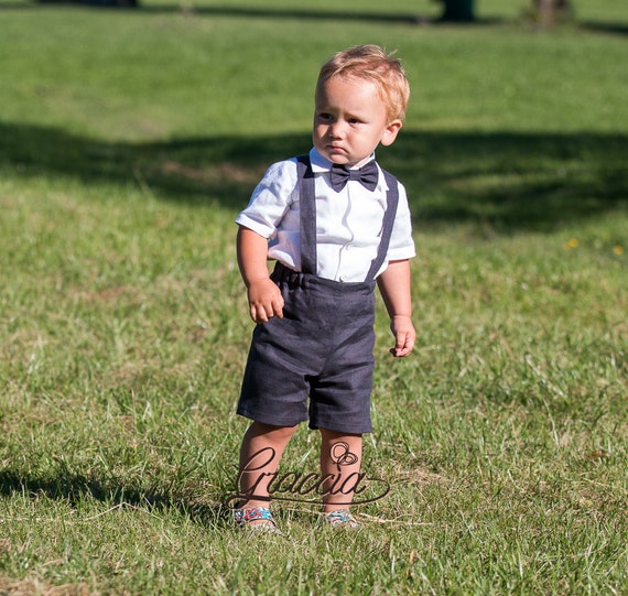 Baby boy suspenders suit Ring bearer outfit Baby boy linen Etsy