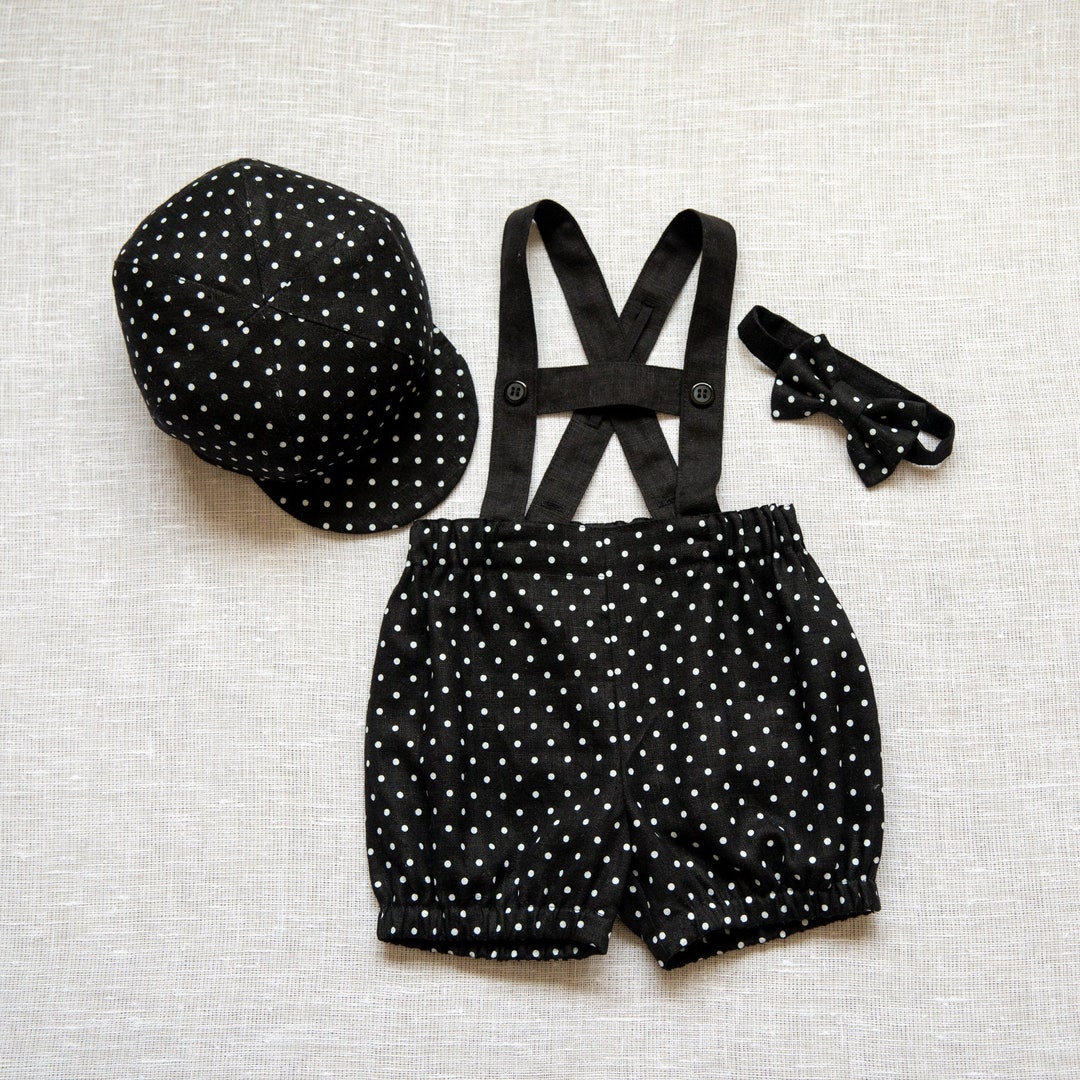 Black Newsboy Outfit Baby Boy Bloomers With Suspenders Hat Etsy