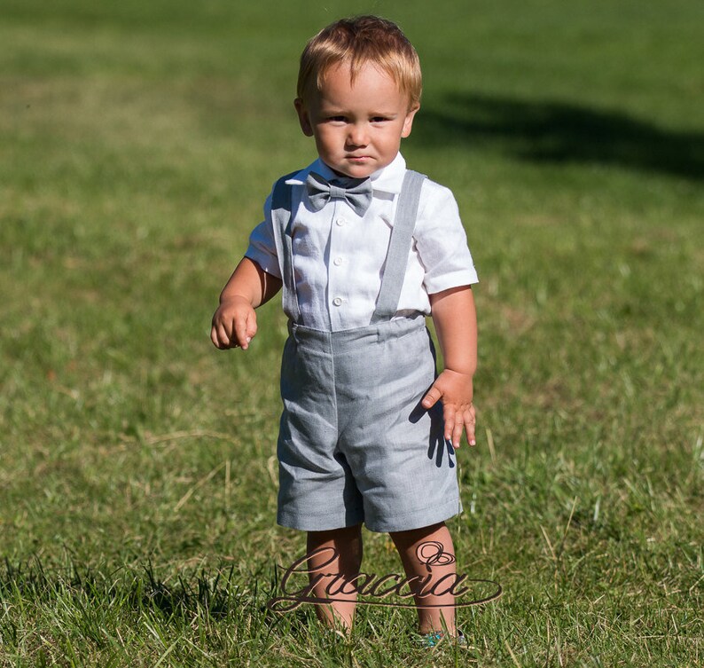 Boy shorts with suspenders Ring bearer outfit Baby boy linen | Etsy