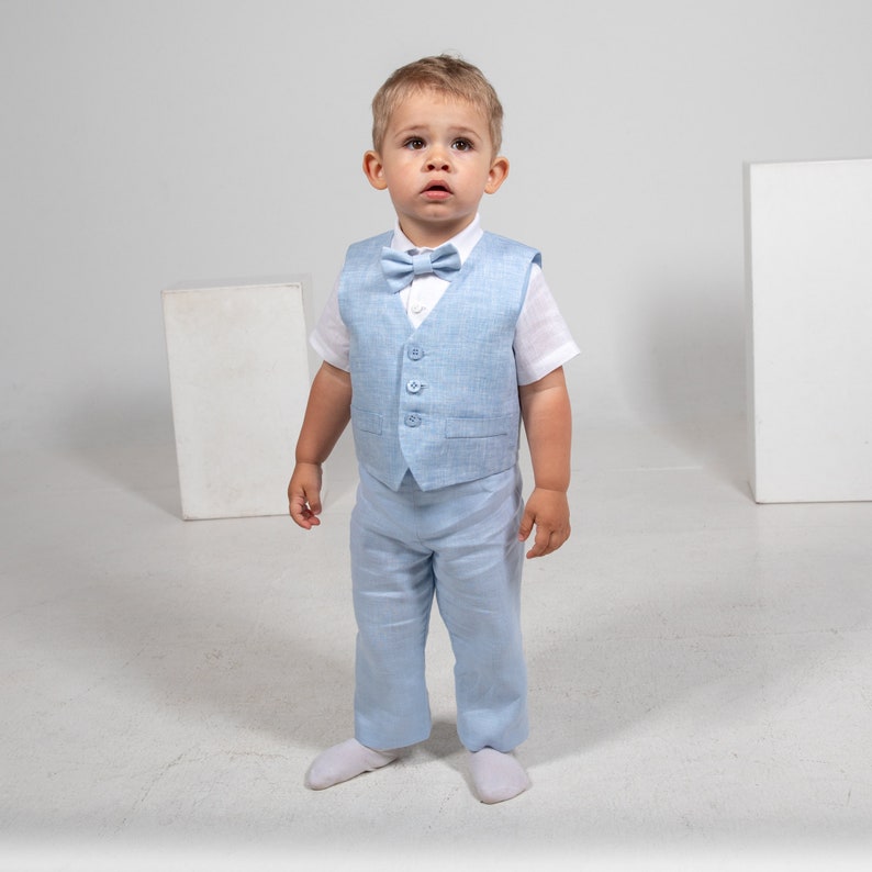 Ring bearer outfit Baby boy light blue suit Baptism linen suit | Etsy