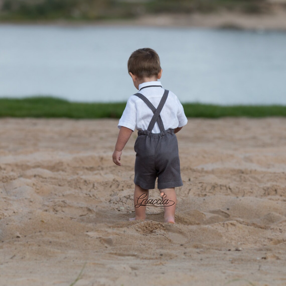 Gray ring bearer outfit Baby boy shorts suspenders suit 1st Etsy