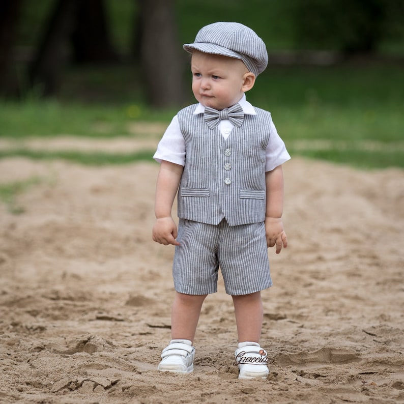 Baby boy gray suit Ring bearer newsboy outfit Baptism outfit Etsy