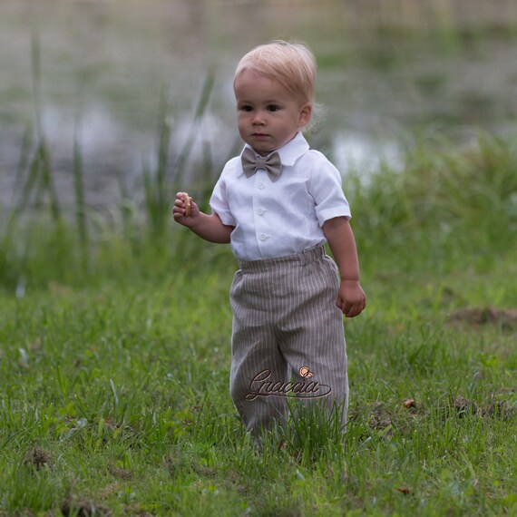 Baby Boy Natural Linen Pants Bow Tie White Shirt Page Boy Etsy