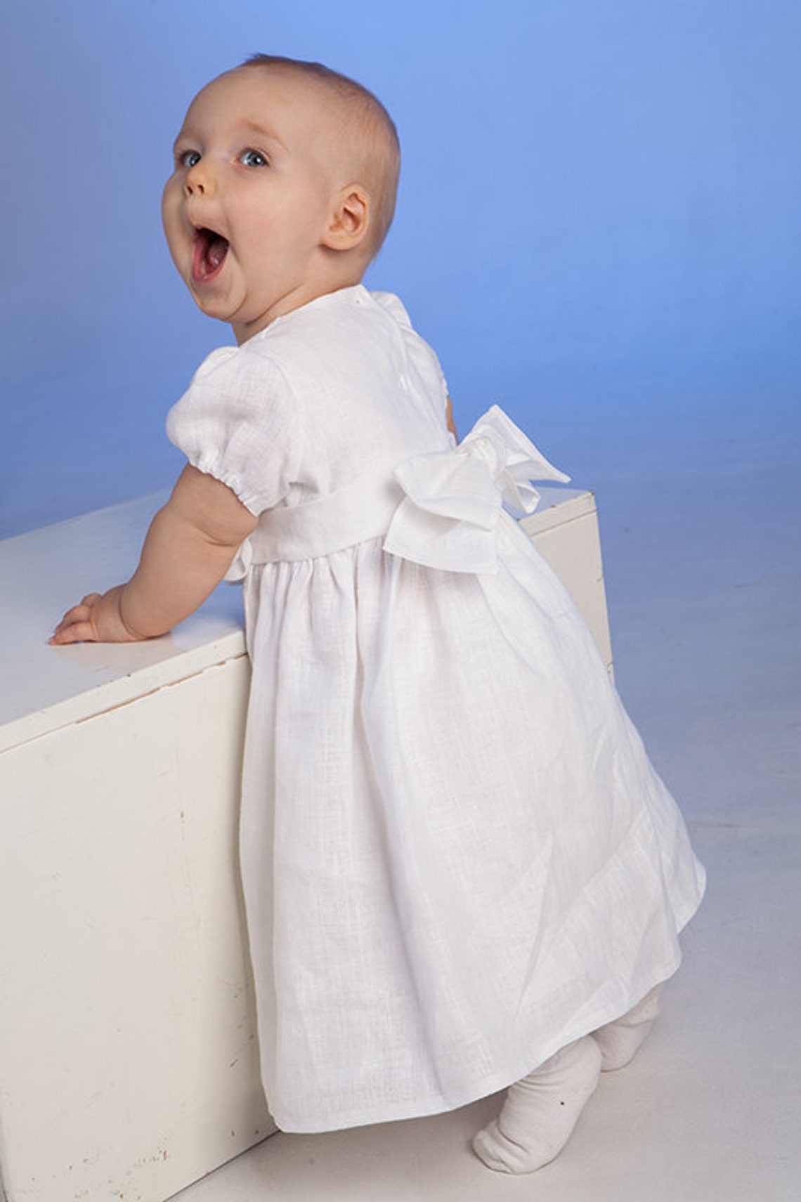 Baby girl white dress Baptism linen dress bloomers Toddler Etsy