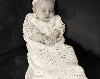 Heirloom Vintage Keepsake Hand crocheted Christening Gown Blessing Gown Infant Baptism Dress
