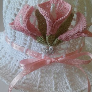 Child sized Spring Easter Bonnet Signature Hat with Triple Calla Lily Flowers image 2