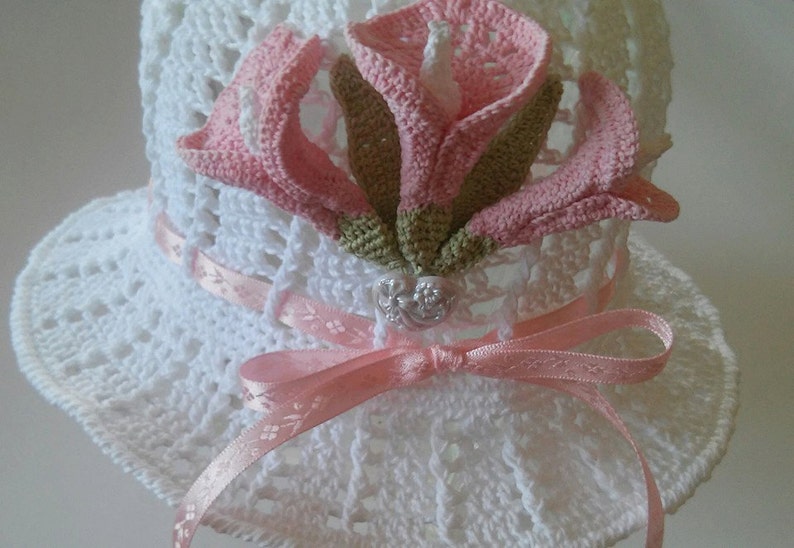 Child sized Spring Easter Bonnet Signature Hat with Triple Calla Lily Flowers image 2